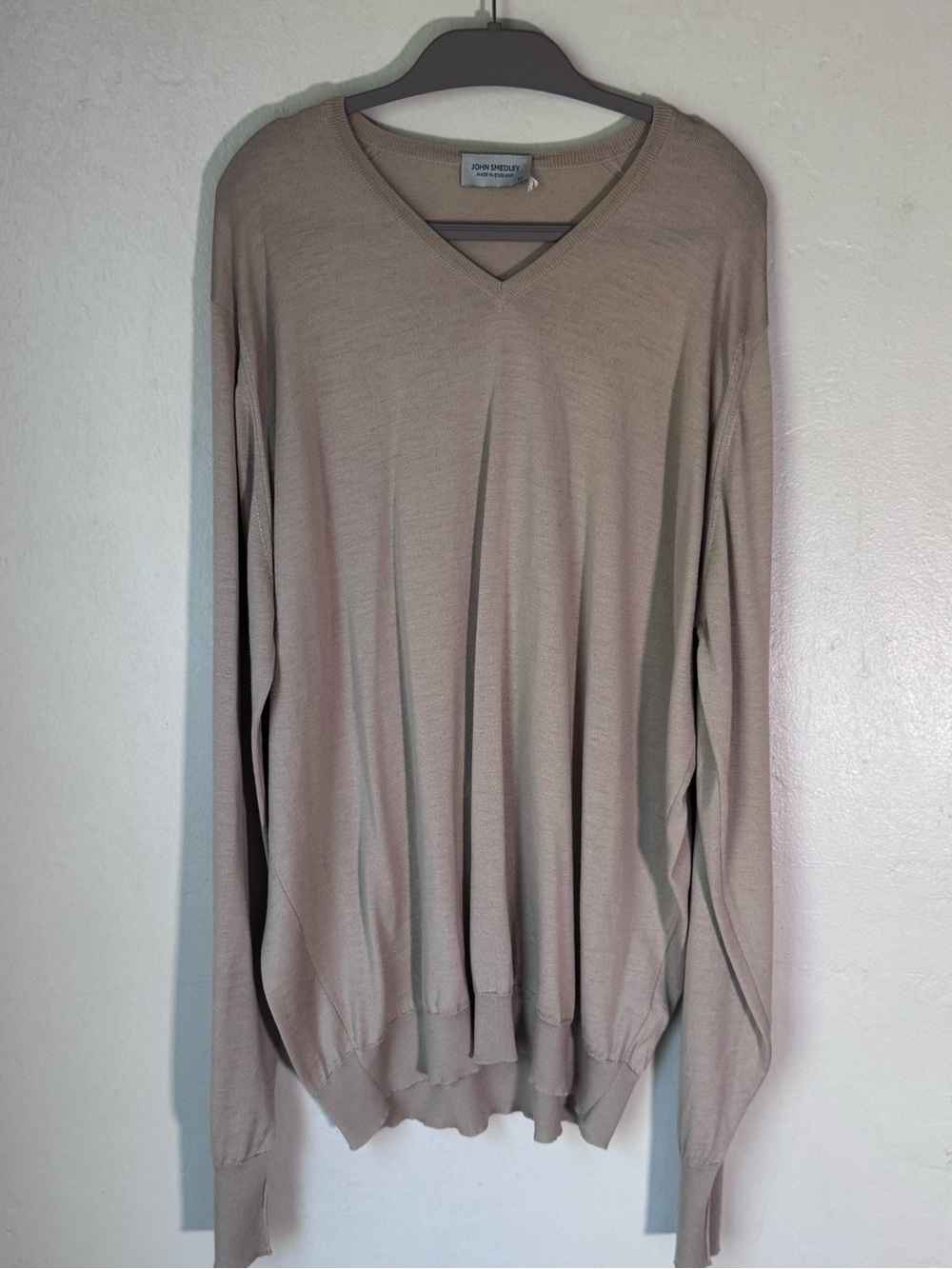 John Smedley 100% Merino Wool V-Neck Sweater Beige XXL